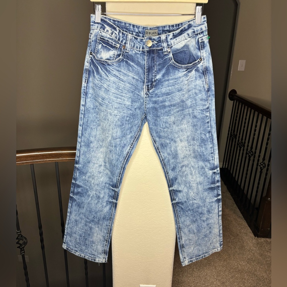 Black Denim Acid Wash Boot Flex Jeans Size 30/30 90s Theme Party